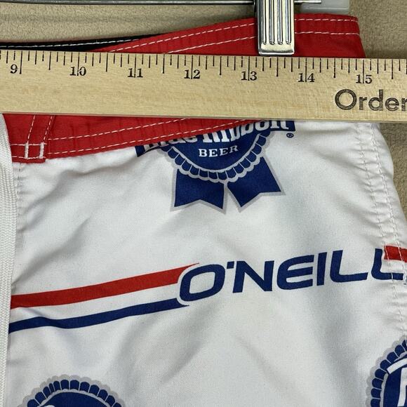 O'neill x Pabst Blue Ribbon Swim Trunk Mens 29‎ White Drawstring Waist Pockets - Picture 5 of 15